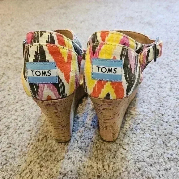 TOMS Multi-Color Espadrille Cork Wedge Sandal Women’s Ankle Strap Shoe, Size 7.5 - Picture 5 of 10